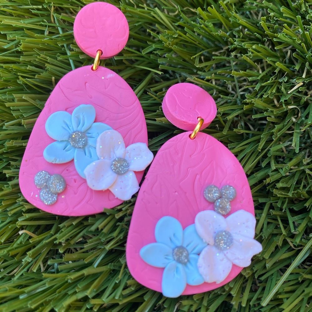 Pink polymer clay earrings